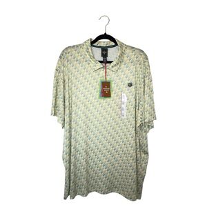 Houston White XXL Green White Geometric Pattern Golf Rugby Polo‎ Shirt Casual